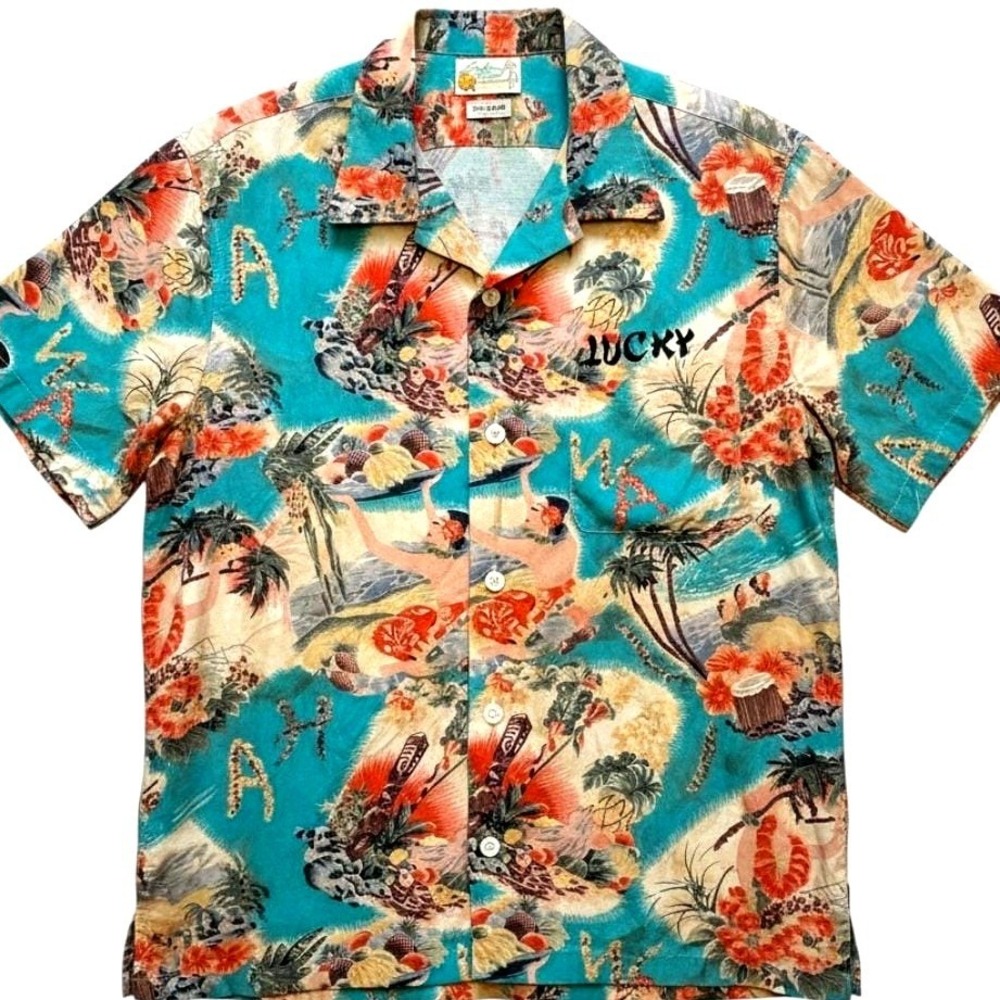 Lucky Beach Hula Wear Hawaiian Shirt XL Rayon Summer 50s Style HK Gorgeous CLEAN
